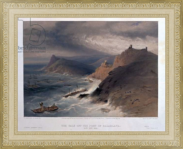 Постер The Gale off the Port of Balaklava, 14th November 1854, engraved by R. Carrick, from 'The Seat of War in the East - First Series', published by Colnaghi & Co., 1855 с типом исполнения Акварель в раме в багетной раме 484.M48.725