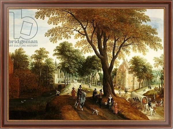 Постер Elegant Horsemen and figures on a path in front of a chateau с типом исполнения На холсте в раме в багетной раме 35-M719P-83