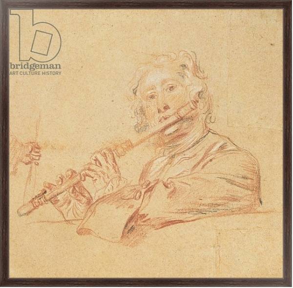 Постер Man Playing a Flute, c.1710 с типом исполнения На холсте в раме в багетной раме 221-02