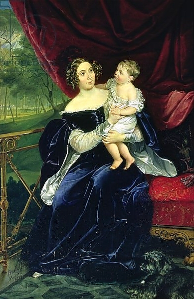 Постер Countess Olga Ivanovna Orlov-Davydov with her daughter, 1834 с типом исполнения На холсте без рамы