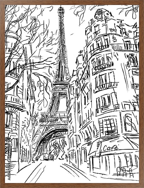 Постер Париж в Ч/Б рисунках #1 с типом исполнения На холсте в раме в багетной раме 1727.4310