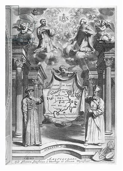 Постер Frontispiece to 'China Monumentis' by Athanasius Kircher, 1667 с типом исполнения На холсте в раме в багетной раме 221-03