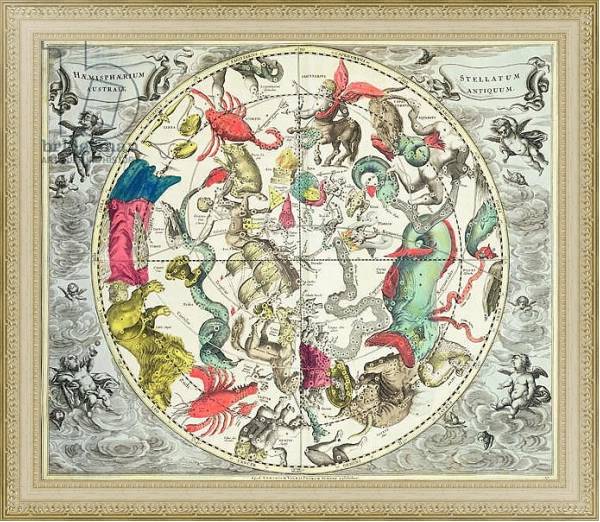 Постер Map of the Southern Hemisphere, from 'The Celestial Atlas, 1660-61 с типом исполнения Акварель в раме в багетной раме 484.M48.725
