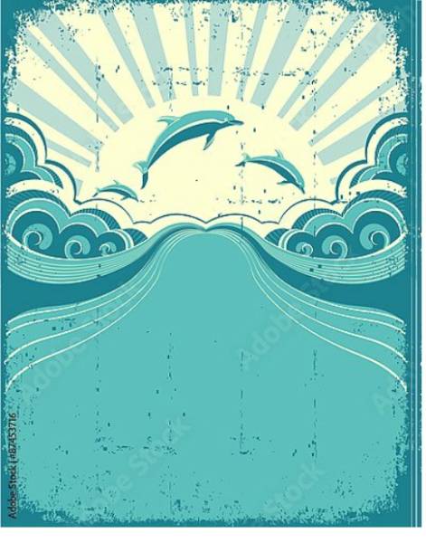 Постер Дельфины в море 2 с типом исполнения На холсте без рамы