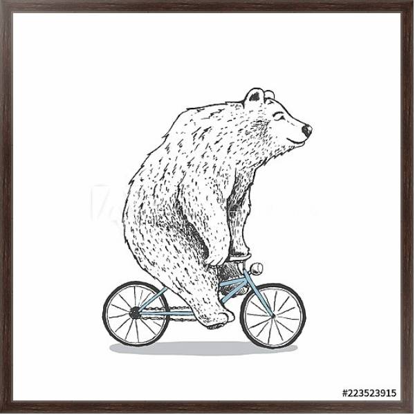Постер Белый медведь на велосипеде с типом исполнения На холсте в раме в багетной раме 221-02