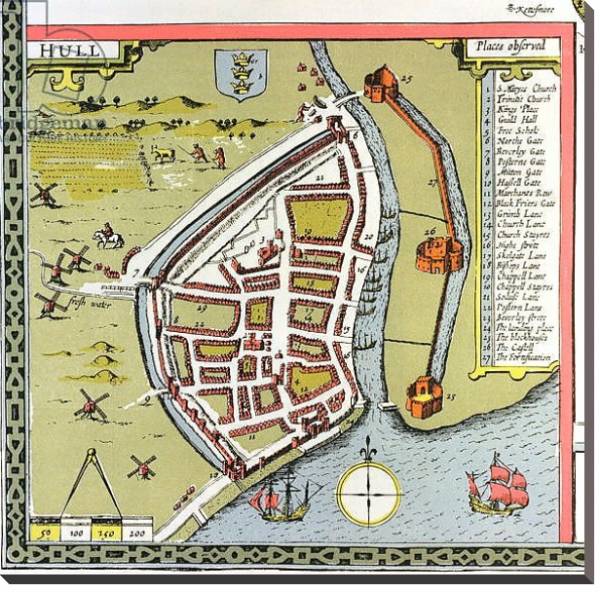 Постер Hull, detail from the map of the North and East Ridings of Yorkshire, 1611-12 с типом исполнения На холсте без рамы