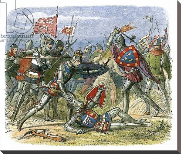 Постер King Henry V attacked by the duke of Alencon at the battle of Agincourt с типом исполнения На холсте без рамы