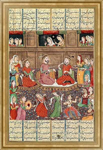 Постер A Reception at the Royal Court of Kabul, from Firdawsi's 'Shahnama' с типом исполнения На холсте в раме в багетной раме NA033.1.051