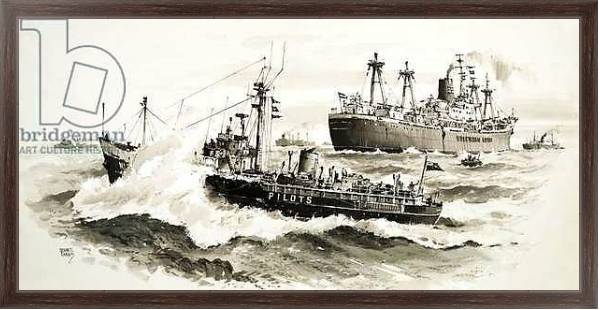 Постер Unidentified ship and pilits boat с типом исполнения На холсте в раме в багетной раме 221-02