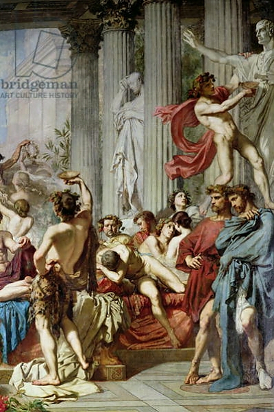 Постер The Romans of the Decadence, detail of the right hand group, 1847 с типом исполнения На холсте без рамы