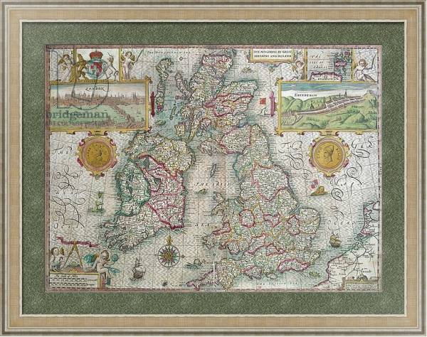 Постер Map of the Kingdom of Great Britain and Ireland, 1610 с типом исполнения Акварель в раме в багетной раме 485.M40.584