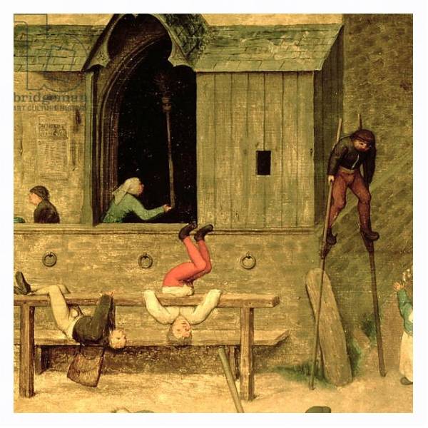 Постер Children's Games: detail of a boy on stilts and children playing in the stocks, 1560 с типом исполнения На холсте в раме в багетной раме 221-03