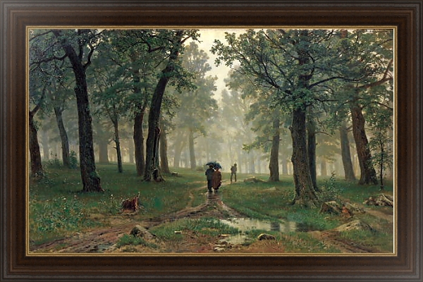 Постер Дождь в дубовом лесу. 1891 с типом исполнения На холсте в раме в багетной раме 1.023.151