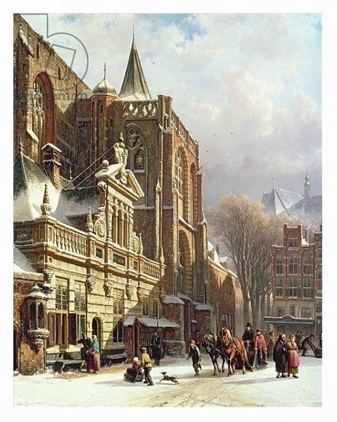 Постер View of the Hoofdwacht and the Grote Kerk, Zwolle с типом исполнения На холсте в раме в багетной раме 221-03