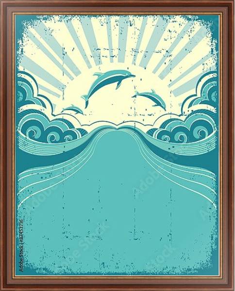 Постер Дельфины в море 2 с типом исполнения На холсте в раме в багетной раме 35-M719P-83