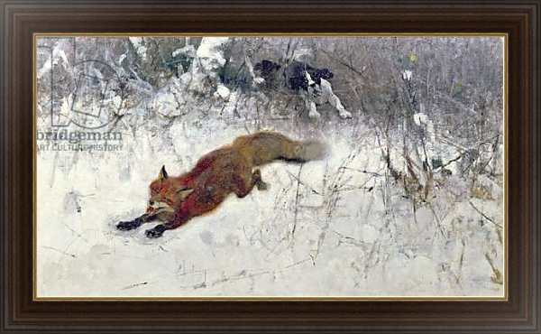 Постер Fox Being Chased through the Snow с типом исполнения На холсте в раме в багетной раме 1.023.151
