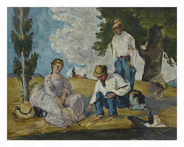 Постер Picnic on a Riverbank, 1873-74 с типом исполнения На холсте в раме в багетной раме 221-03