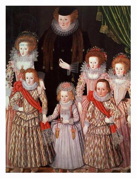 Постер The Tasburgh Group: Lettice Cressy, Lady Tasburgh of Bodney, Norfolk and her Children, c.1605 с типом исполнения На холсте в раме в багетной раме 221-03