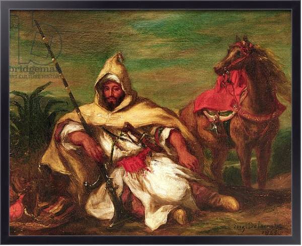 Постер Moroccan soldier sitting near his horse, 1845 с типом исполнения На холсте в раме в багетной раме 221-01