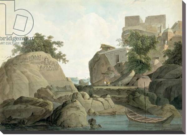 Постер Fakir's Rock at Sultanganj, on the River Ganges, India, c.1790 с типом исполнения На холсте без рамы