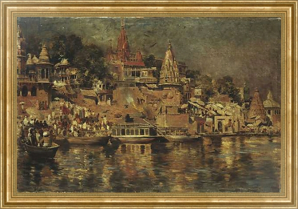 Постер View of the Ghats at Benares, 1873 1 с типом исполнения На холсте в раме в багетной раме NA033.1.051