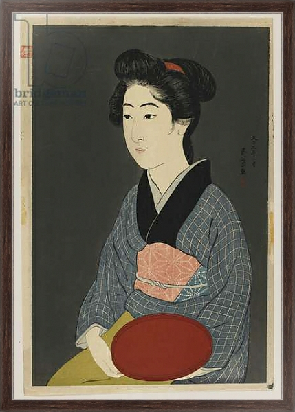 Постер Woman Holding a Tray, Taisho era, January 1920 с типом исполнения На холсте в раме в багетной раме 221-02