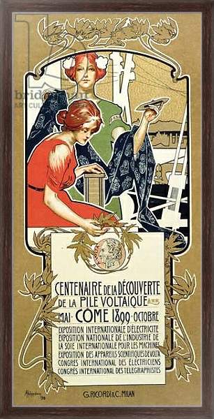 Постер Poster advertising the Centenary of the Discovery of the Voltaic Pile, 1899 с типом исполнения На холсте в раме в багетной раме 221-02