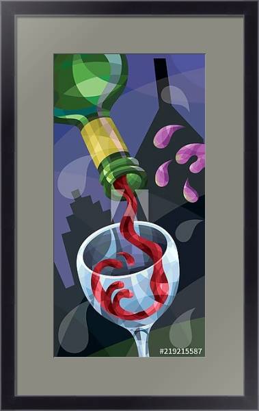 Постер Иллюстрация с вином, льющимся в бокал с типом исполнения Под стеклом в багетной раме 221-01