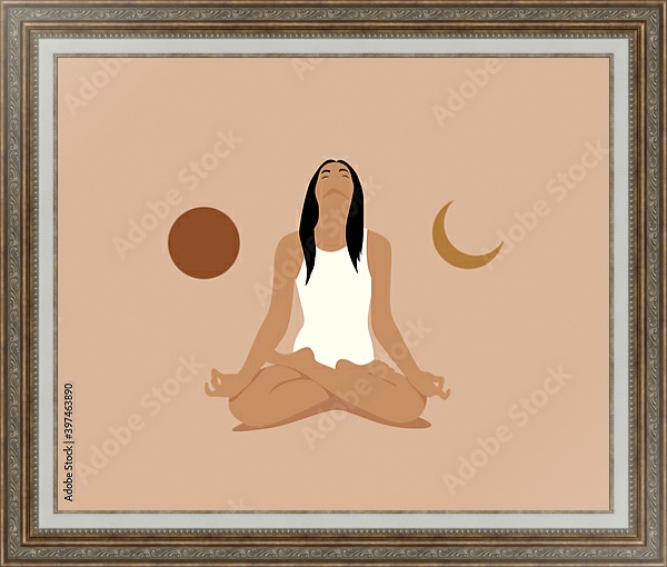 Постер Асана лотоса с солнцем и луной с типом исполнения На холсте в раме в багетной раме 595.M52.330