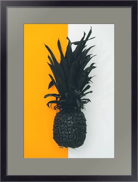 Постер Черный ананас на бело-желтом фоне с типом исполнения Под стеклом в багетной раме 221-01