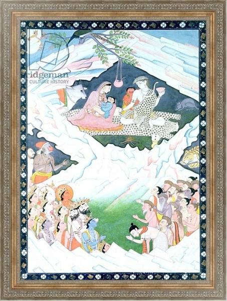 Постер The Holy Family of Shiva and Parvati on Mount Kailash с типом исполнения На холсте в раме в багетной раме 484.M48.310