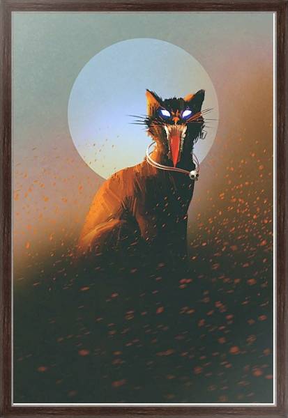 Постер Злая кошка на фоне луны с типом исполнения На холсте в раме в багетной раме 221-02