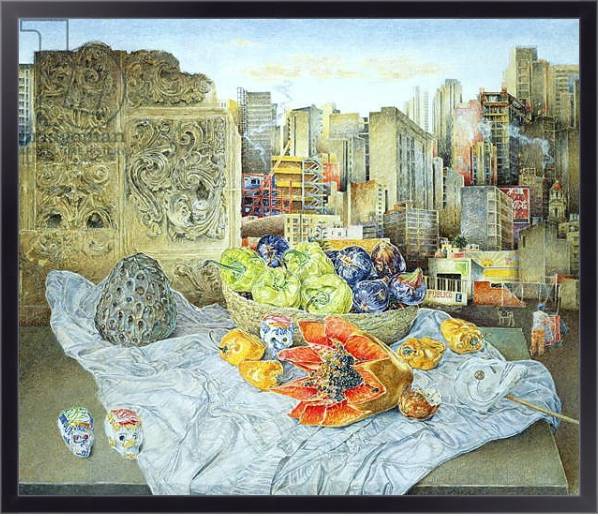 Постер Still Life with Papaya and Cityscape, 2000 с типом исполнения На холсте в раме в багетной раме 221-01