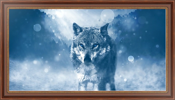 Постер Волк на фоне снежного леса с типом исполнения На холсте в раме в багетной раме 35-M719P-83