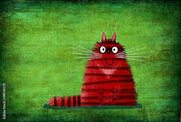 Постер Красный улыбающийся кот на зеленом фоне с типом исполнения На холсте без рамы