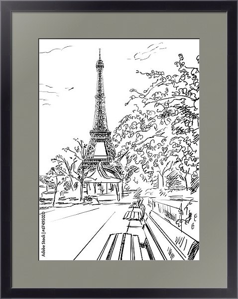 Постер Париж в Ч/Б рисунках #48 с типом исполнения Под стеклом в багетной раме 221-01