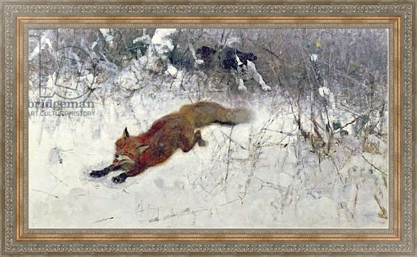 Постер Fox Being Chased through the Snow с типом исполнения На холсте в раме в багетной раме 484.M48.310