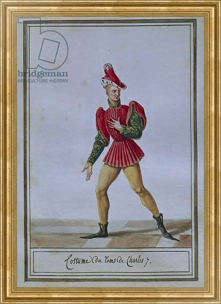 Постер Men's fashion plate depicting costume of time of Charles VII, by Pierre Antoine Leboux de La Mesangere, watercolor с типом исполнения На холсте в раме в багетной раме NA033.1.051