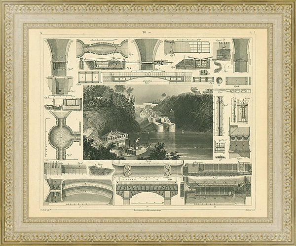 Постер Архитектура №21: каналы, плотины, акведуки, канал Ридо в Канаде 1 с типом исполнения Акварель в раме в багетной раме 484.M48.725