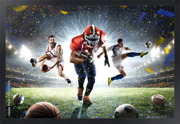 Постер Спортсмены разных видов спорта на одном стадионе с типом исполнения На холсте в раме в багетной раме 1727.8010