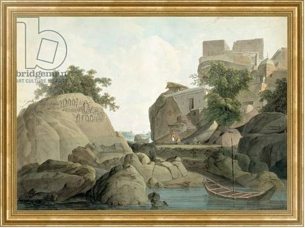 Постер Fakir's Rock at Sultanganj, on the River Ganges, India, c.1790 с типом исполнения На холсте в раме в багетной раме NA033.1.051