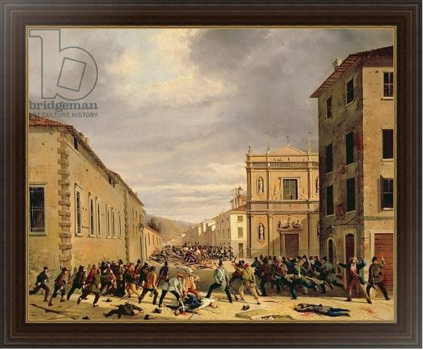 Постер The Battle of 21st March 1849 in the Piazzetta Santa Barnaba in Brescia с типом исполнения На холсте в раме в багетной раме 1.023.151
