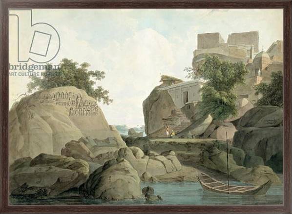 Постер Fakir's Rock at Sultanganj, on the River Ganges, India, c.1790 с типом исполнения На холсте в раме в багетной раме 221-02