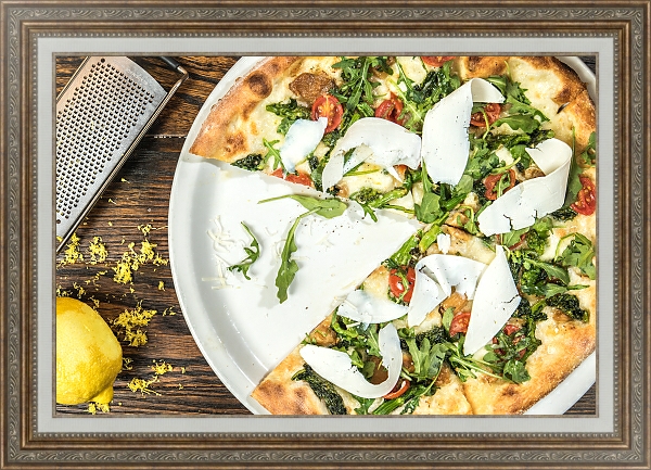 Постер Пицца с рукколой и сыром с типом исполнения На холсте в раме в багетной раме 595.M52.330