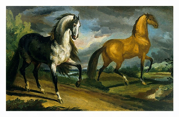 Постер Две лошади с типом исполнения На холсте в раме в багетной раме 221-03