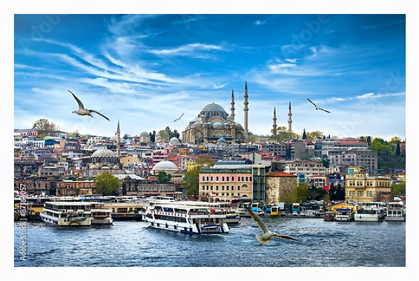 Постер Турция, Стамбул. Вид на набережную с типом исполнения На холсте в раме в багетной раме 221-03