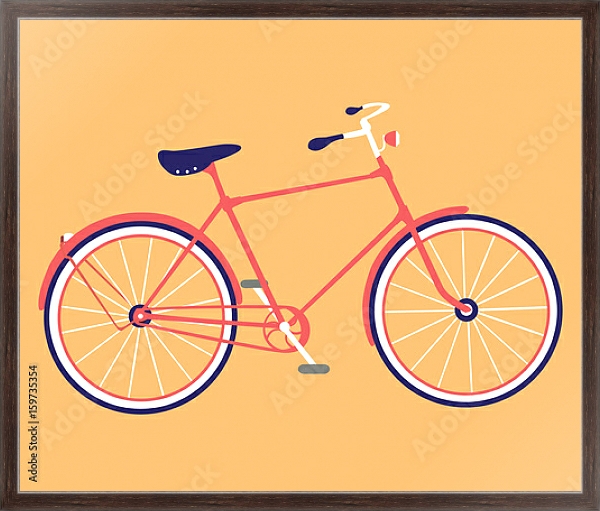 Постер Красный ретро велосипед на оранжевом фоне с типом исполнения На холсте в раме в багетной раме 221-02