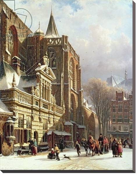 Постер View of the Hoofdwacht and the Grote Kerk, Zwolle с типом исполнения На холсте без рамы