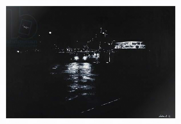 Постер North Greenwich, night scene, road, London, Black & White 2016 с типом исполнения На холсте в раме в багетной раме 221-03