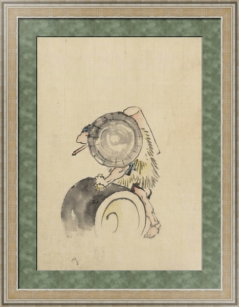 Постер A man, wearing a large conical hat and a straw or feather garment с типом исполнения Акварель в раме в багетной раме 485.M40.584
